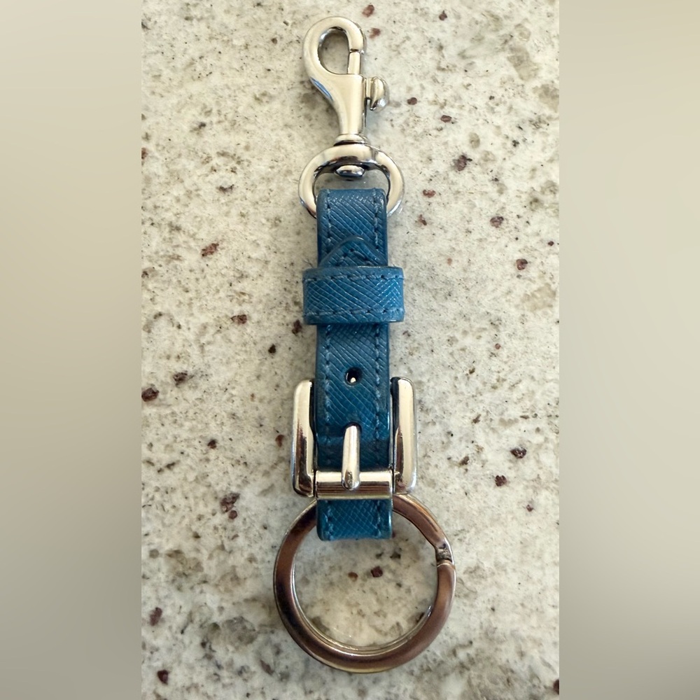 COACH Belt Style Blue Textured Leather Strap with Silver Hardware